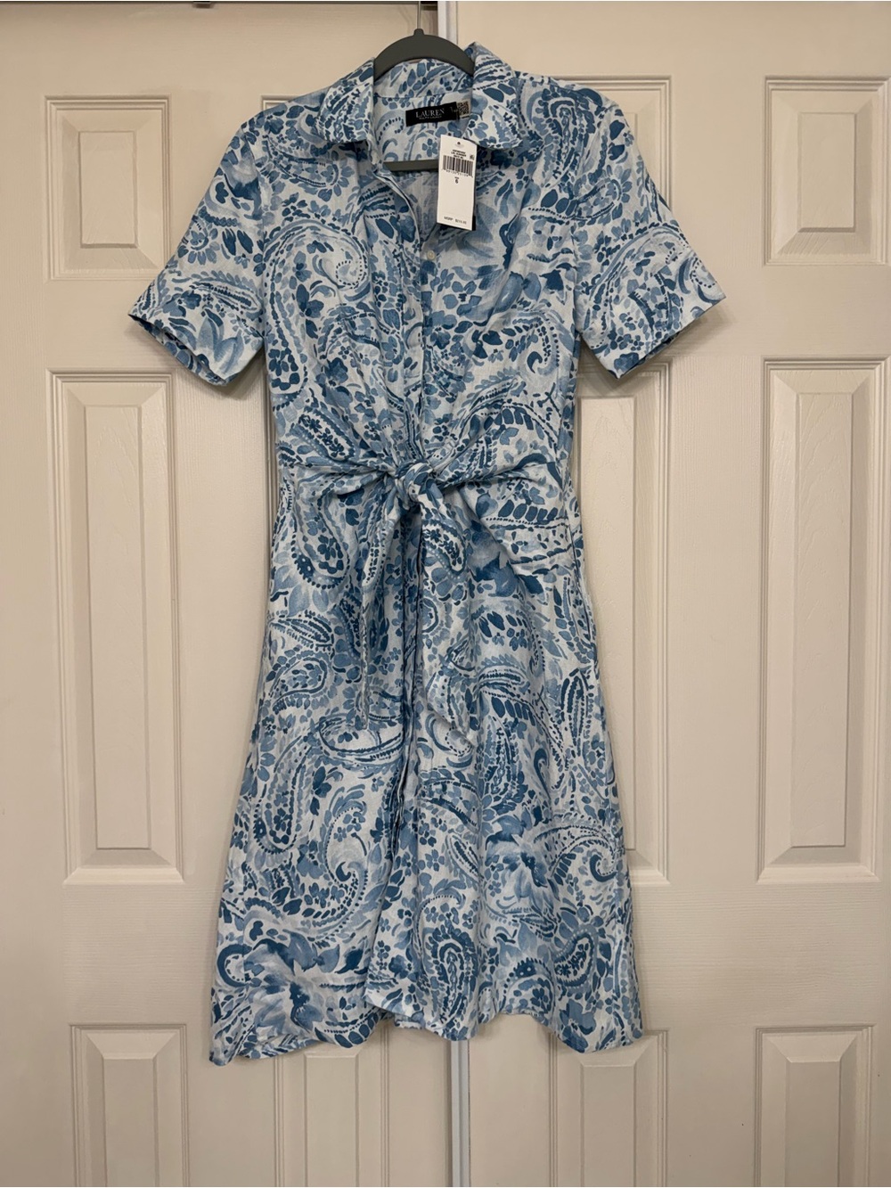 Ralph Lauren Blue & White Paisley Tie-Waist Shirt Dress - Picture 2 of 5